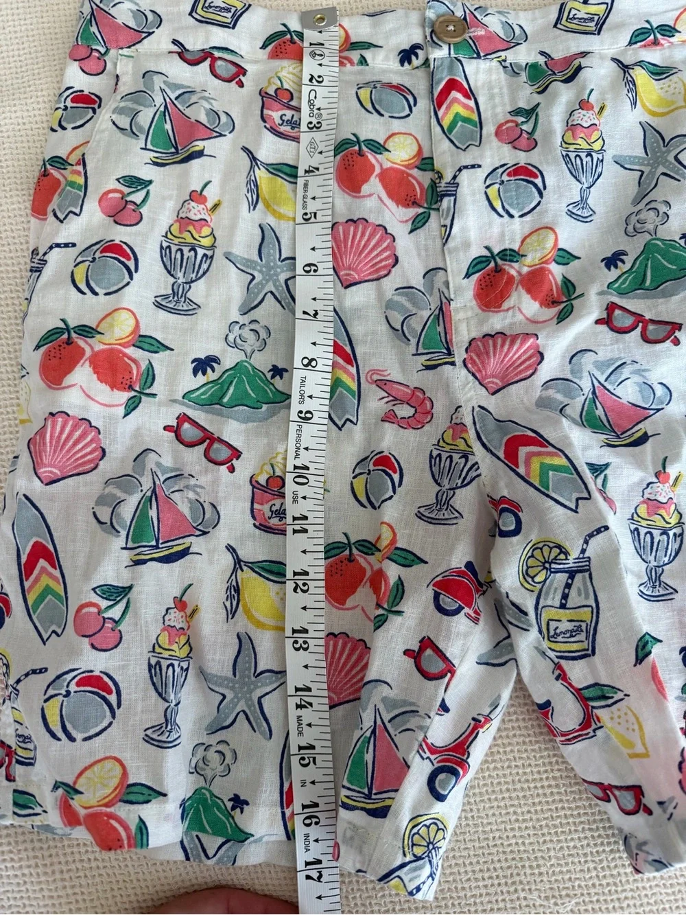 Mini Boden Cotton Linen Beach Print White Cotton Shorts